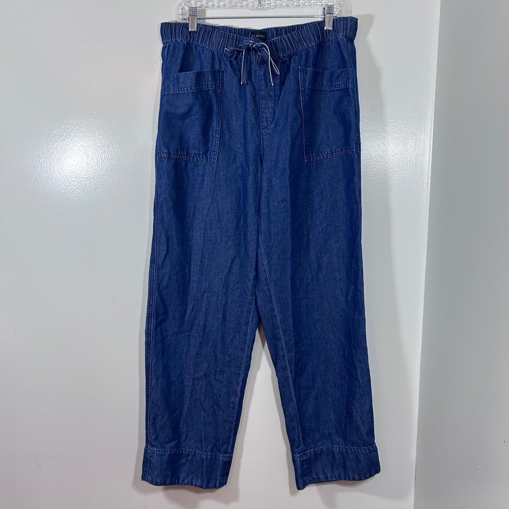 Talbots Womens Large Blue Lyocell Cotton Blend Wide Leg Drawstring Denim Pants
